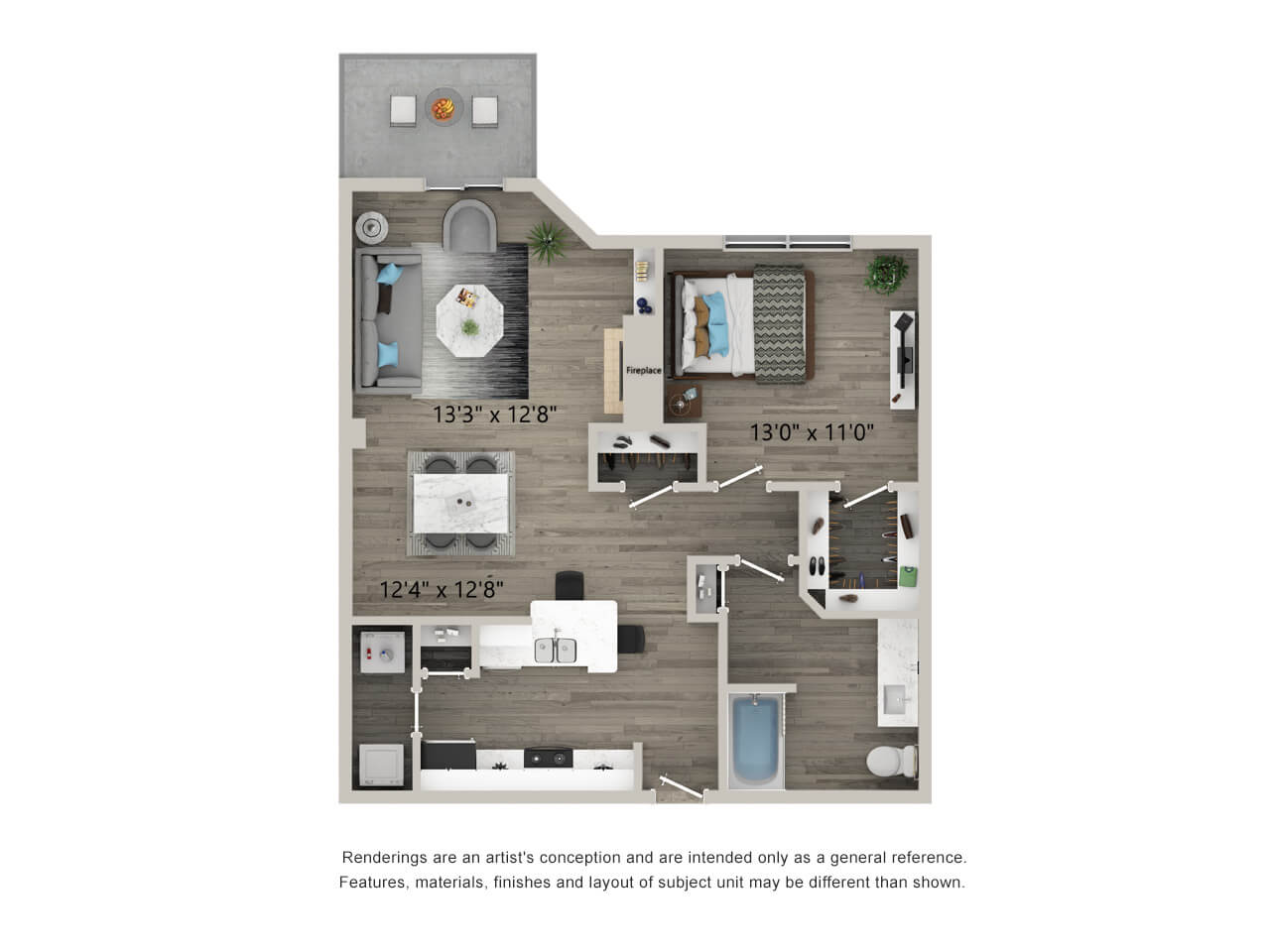 one bed one bath 855 square foot floor plan