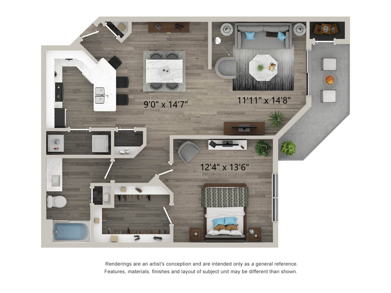 one bed one bath 856 square foot floor plan